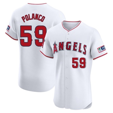 Eybersson Polanco Men's Elite Los Angeles Angels White Home Patch Jersey