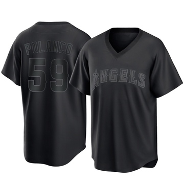 Eybersson Polanco Men's Replica Los Angeles Angels Black Pitch Fashion Jersey