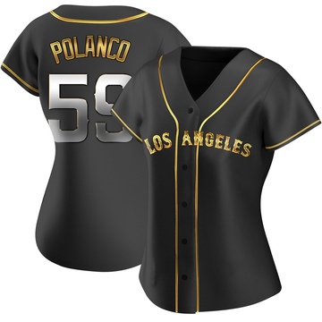 Eybersson Polanco Women's Replica Los Angeles Angels Black Golden Alternate Jersey