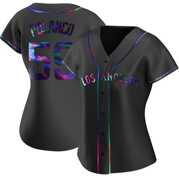 Eybersson Polanco Women's Replica Los Angeles Angels Black Holographic Alternate Jersey
