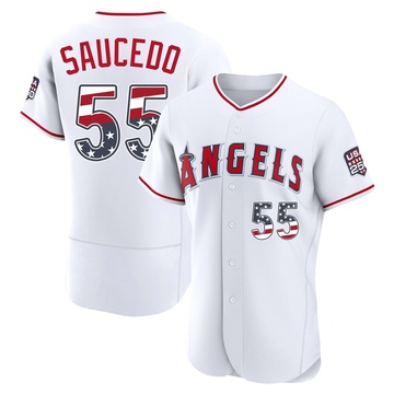 Tayler Saucedo Men's Authentic Los Angeles Angels White USA 250 Fourth Of July Home Jersey