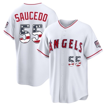 Tayler Saucedo Men's Limited Los Angeles Angels White USA 250 Fourth Of July Stadium Jersey