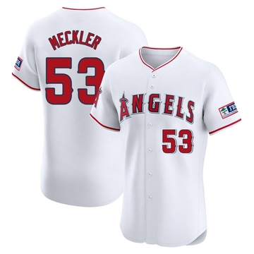 Wade Meckler Men's Elite Los Angeles Angels White Home Patch Jersey