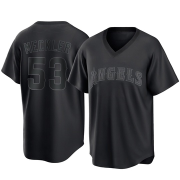 Wade Meckler Men's Replica Los Angeles Angels Black Pitch Fashion Jersey